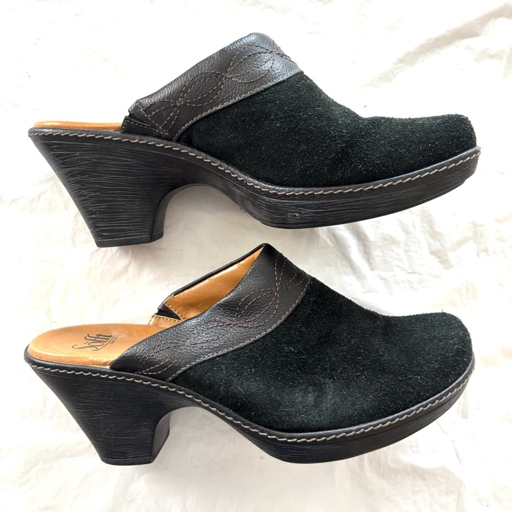Sofft Octavia black Leather clog mules heeled SZ 9.5 Worn Once on carpet - Picture 4 of 14